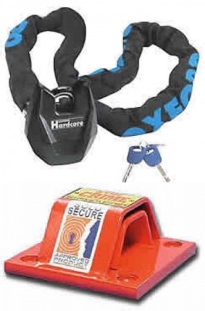 Oxford hardcore xl security chain and red alert ground anchor,  thatcham approved package deal